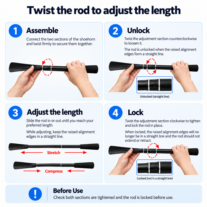 Adjustable Telescopic Shoehorn - Instructions