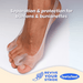 Transparent bunion corrector on a foot with 'feet&feet' branding and text about bunions and bunionettes.
