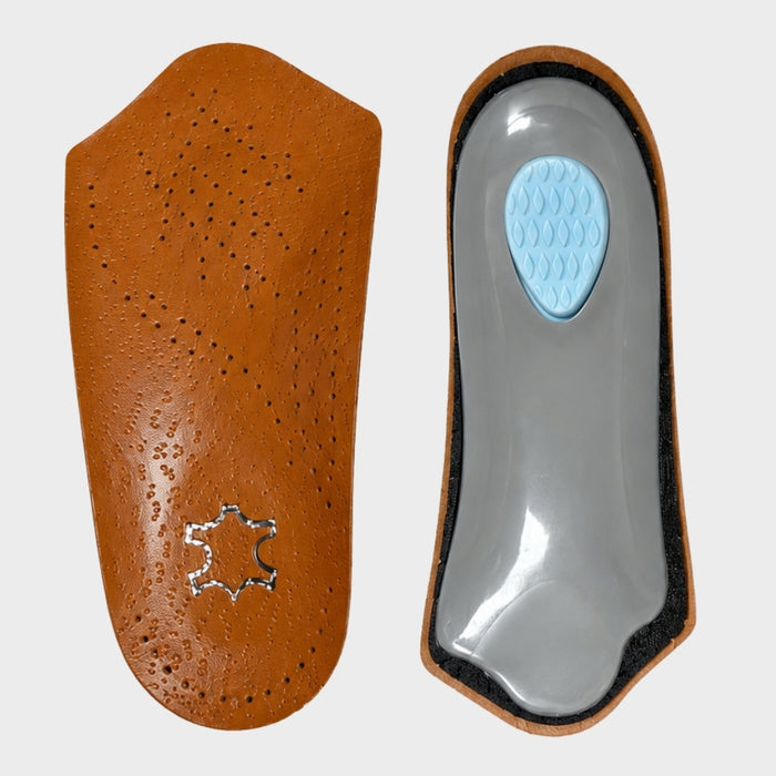 A pair of custom shoe insoles shown from both sides