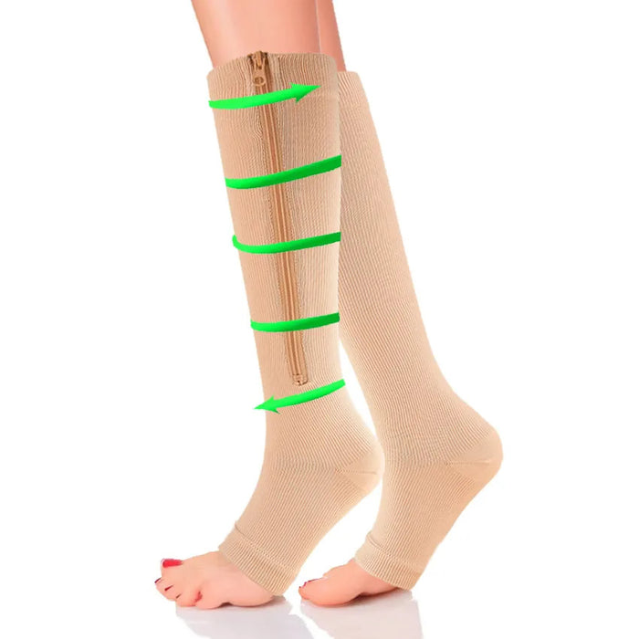 FlowRevive Zipper Compression Socks - Beige